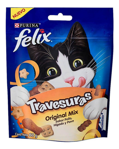 Premio Gato Snack Felix Travesuras Pollo, Higado y Pavo 60g