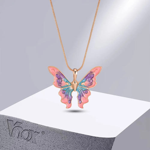 V Collar Colgante Dorado Con Forma Mariposa Multicolor