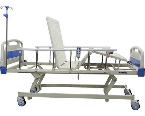 Cama Eléctrica Hospitalaria Super Low 3 Posiciones Color Blanco Con Azul