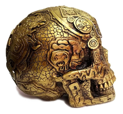 Cráneo Decorativo Dorado Hecho En Mexico Azteca
