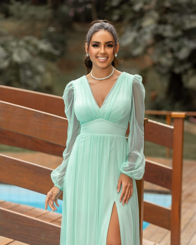 Imagem 2 de 3 de Vestido Tule Com Manga Coleção Winter Love Várias Cores 1065
