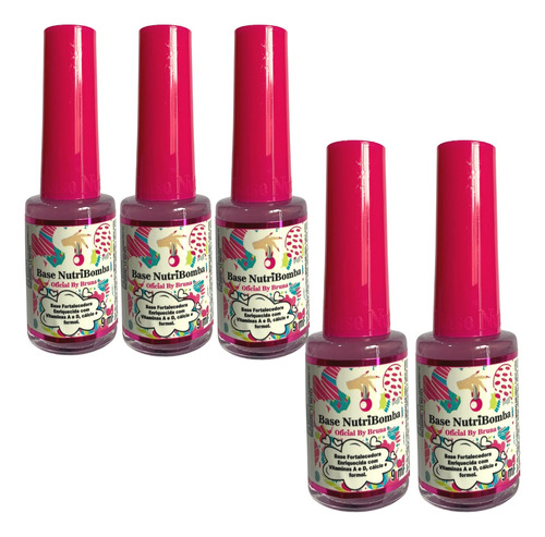 Kit 5 Esmalte Base Nutri Bomba Fortalecedora Unhas Original-