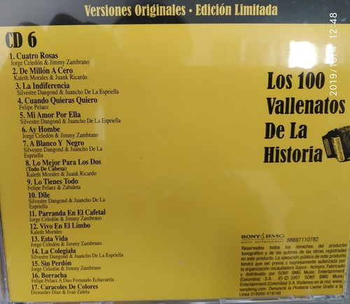 Kit De 6 Cds Originales: Los 100 Vallenatos De La Historia. (Usado)