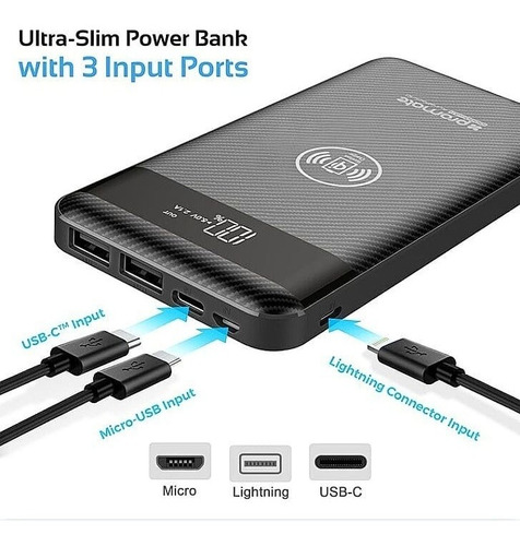 Power Bank Inalámbrico Qi Promate 10000mah Usb Doble Nnet