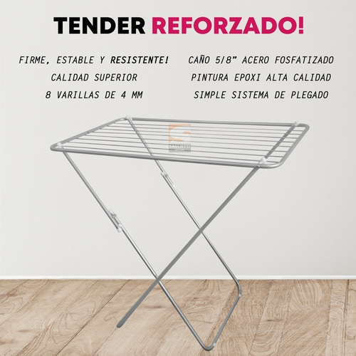 Imagen 3 de 7 de Tender Ropa De Pie Plegable 8 Varillas Tendedero Reforzado