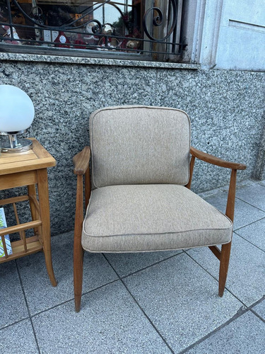 Sillones Escandinavos Nórdicos Antiguos Madera Natural Par Marrón Claro Lino (Usado)