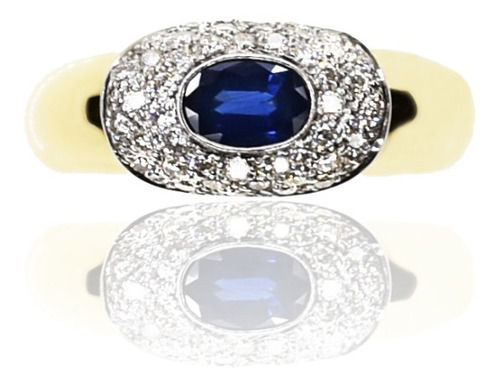 Anillo Zafiro Azul - Diamantes Oro Amarillo - Free Watch