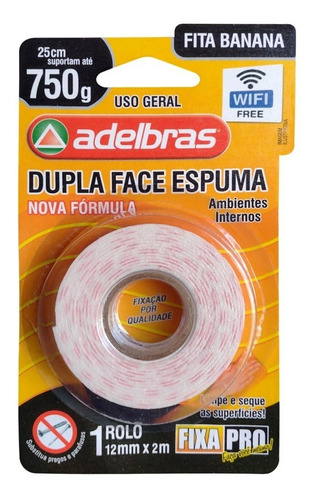 3 Fitas Banana Dupla Face Espuma Adelbras 12mm X 2m 