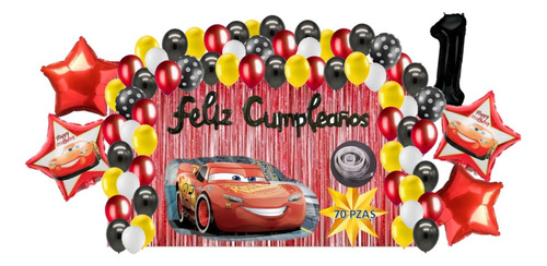 Kit Decoracion Fiesta Cumpleaños Globos Rayo Mcqueen Cars 70
