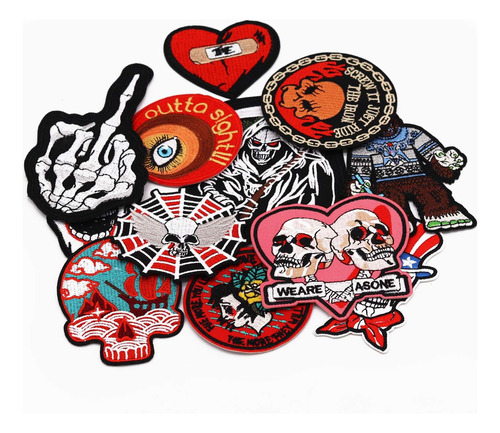 12 Parches Bordados Diseño De Calavera Punk, Parches P...