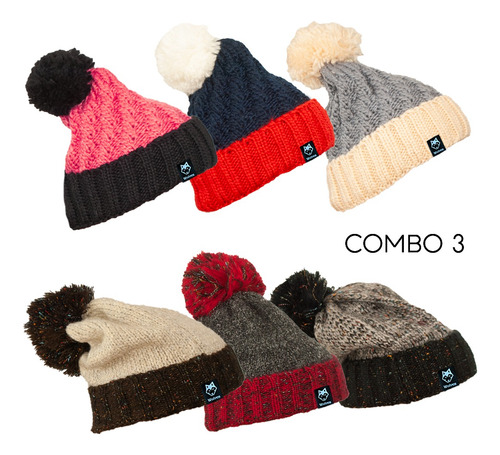 Imagen 2 de 2 de Gorros Beanie Lana Pompon Moda Unisex - Wolves