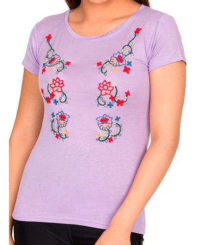 Blusa Dama Moda Bordado Flores Cuello Redondo 821