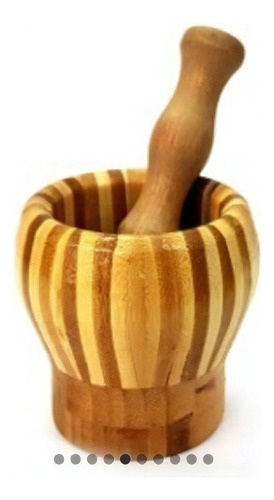  Mortero De Madera Con Pison Chico Bamboo 12cm