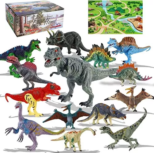 TEMI Juguetes de dinosaurio para niños de 3 a 5 años, figuras realistas de  dinosaurios jurásicos con alfombra de juego y árboles para crear un mundo