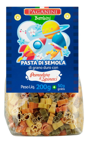 Macarrão de Sêmola Grano Duro Tricolor Espaço Paganini Bambini Pacote 250g Grátis 50g