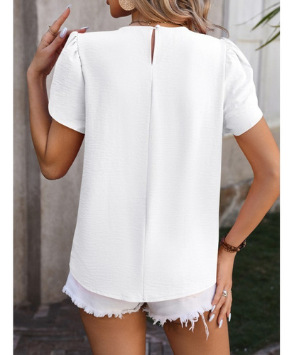 Blusa Casual De Día Lisa Con Mangas Con Volantes Para Mujer