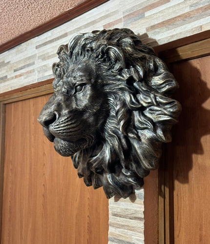 Cabeza De Leon Cromado De Resina Para Pared De Decoración