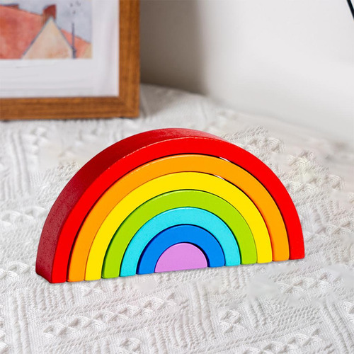 Wooden Rainbow Stacker Development Montessori Blocks Toys