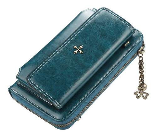 Bolsa Pequena De Lado Feminina De Couro Pu Com Porta Celular Cor Azul