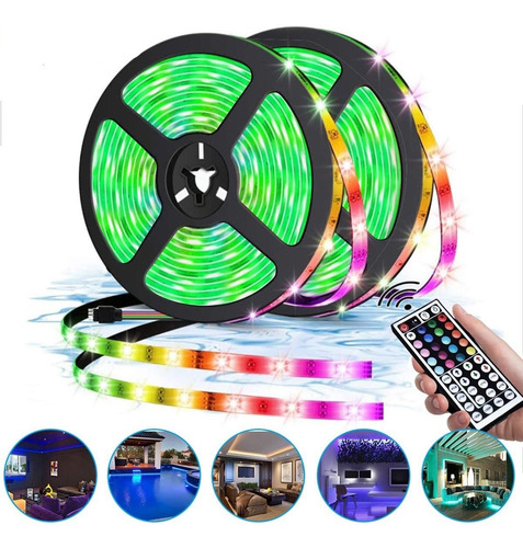 Tiras De Led Rgb 10m 300 Leds Control Remoto De 44 Botones