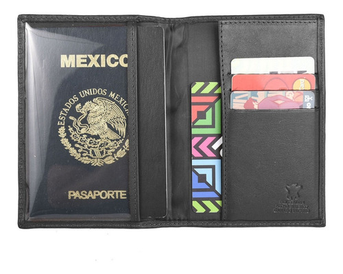 Porta Pasaporte 100% Piel Grabado Escudo Mexicano 7640