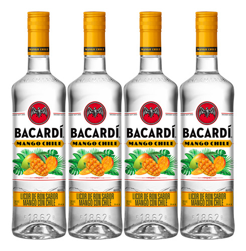 Pack De 4 Licor De Ron Bacardi Mango Chile 750 Ml