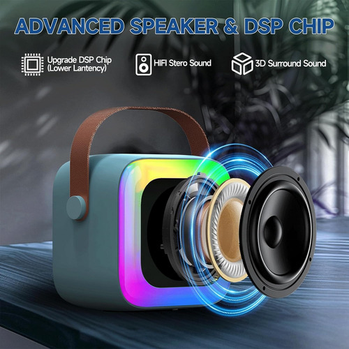Altavoz Bluetooth Portátil Con 2 Micrófonos Para Karaoke Led