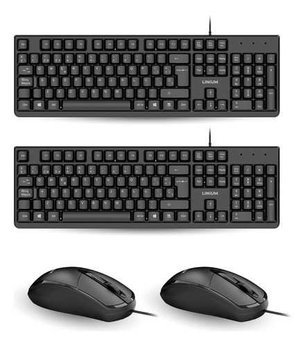 Set De 2 Teclado Y Mouse Kit Combo Alambrico Linium Oficina