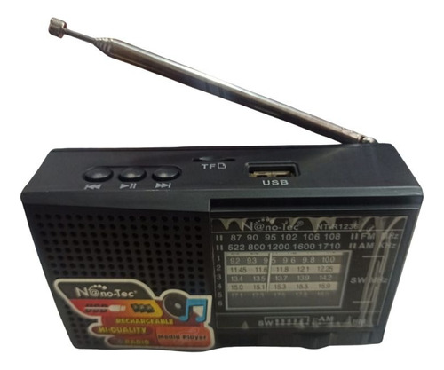 Radio Nano Tec Nt-r1238 8bandas Bateria Recargable Am/fm Color Negro 5v