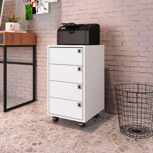Gaveteiro Organizador Para Escritório Com 4 Gavetas E Rodas Cor Branco