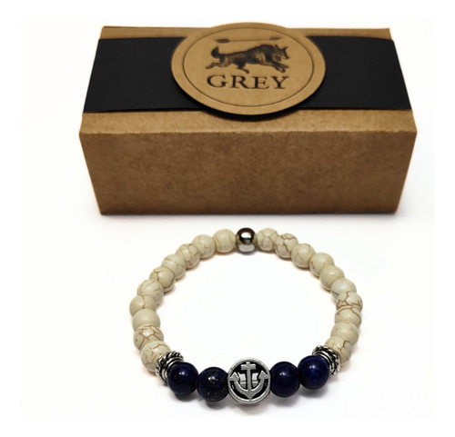 Pulsera De Hombre Piedra Marfil + Lapislázuli Dije Ancla