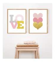 Comprar Cuadros Infantiles Nordicos Set De 2  Nena 30x40 Corazones