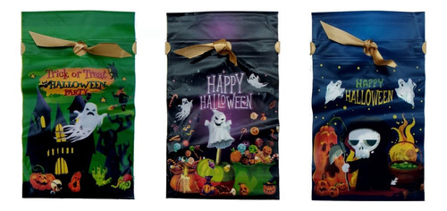 Pack 48 Bolsas Plásticas Halloween Con Lazo Para Dulces M1