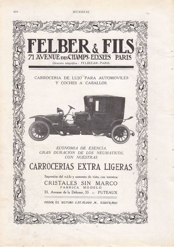 1912 Publicidad Francia Carroceria Felber & Fils Automoviles