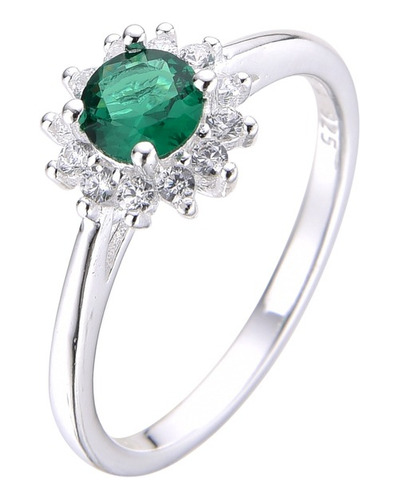 Anillo De Flor Verde En Plata 925 