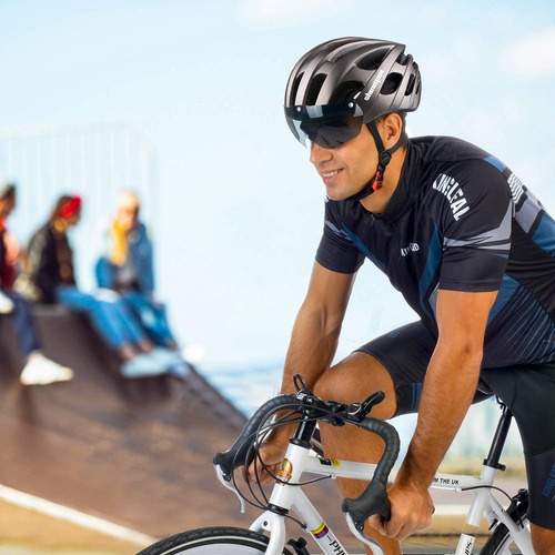 Casco Bicicleta Con Luz Carga Usb Y Visera Magnéticas
