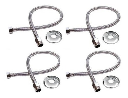 Kit 4 Mangueira Engate Flexível Aço Inox 40 Cm 1/2 Entrada Acabamento Cromado Cor Prateado