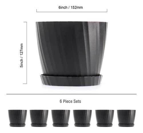 Juego De 6 Macetas De 15 Cm Con Platillos Negro