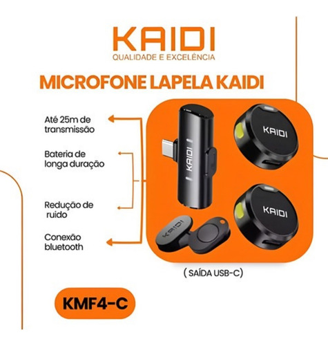 Microfone Lapela Duplo Sem Fio Magnético Redondo Tipo-c Top