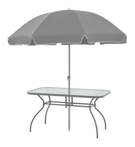 Juego Terraza 6 Sillas Gris Y Mesa Con Quitasol Bighouse