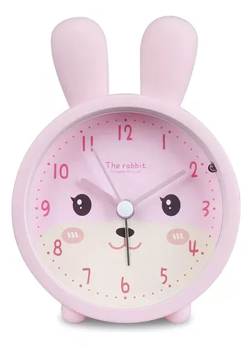 Reloj despertador infantil para niños, reloj despertador de conejito para  niñas y niños, reloj despertador rosa para niños con tonos de llamada y luz