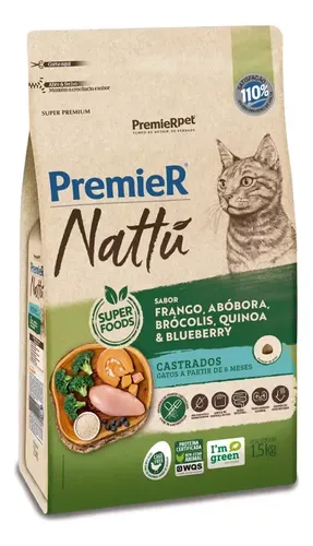 Premier Nattu Gato Adulto Castrados Abóbora 1,5kg