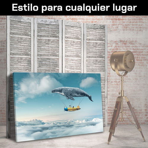 Imagen 7 de 10 de Cuadro Decorativo Niños Canvas Ballena Y Avioneta En Nubes