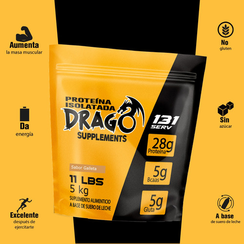 Drago Supplements Proteína Isolatada Bolsa 5 Kg 131 Serv Galleta