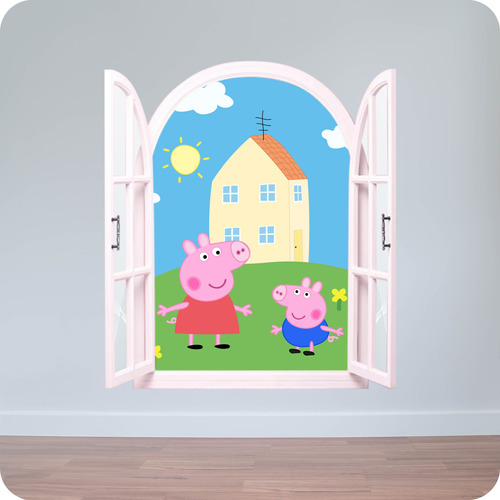 Vinilo Pared Simulación Ventana Peppa Pig 100x120