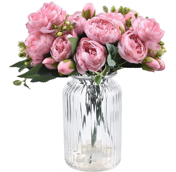 Ramo de flores artificiales de peonía de seda rosa decoración del hogar ramo de boda 7 tenedores fiesta