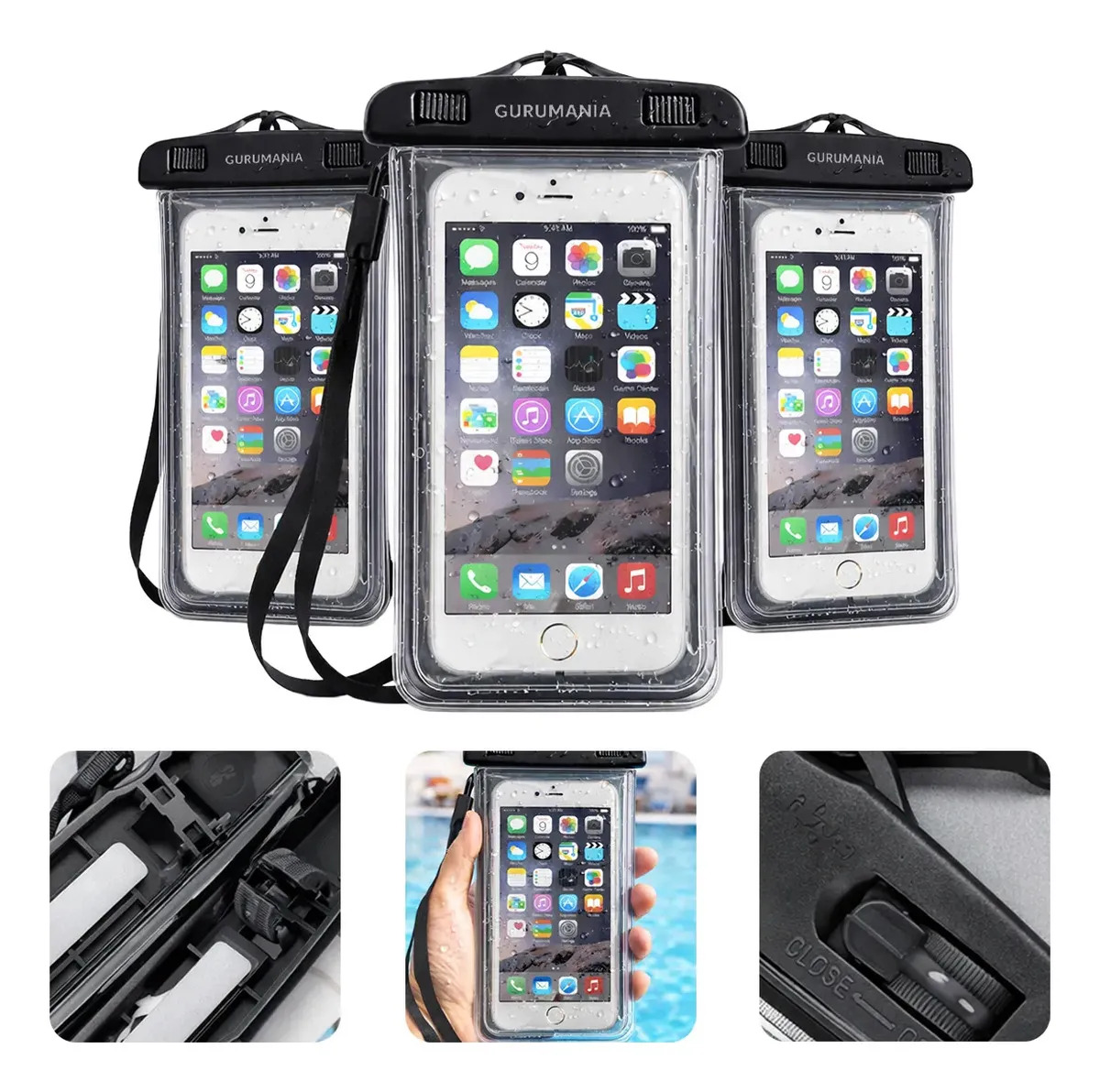 Kit 3 Capinha Impermeável Capa a Prova Dagua Celular Cor Preta Universal Gurumania