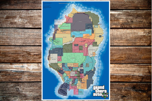 Lamina Poster Gta V 5 Mapa 47x32cm 200grms