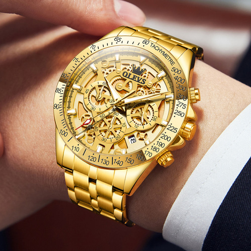 Reloj De Lujo Cuarzo Casual De Acero Impermeable Para Hombre 9913 Gold