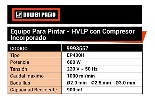 Equipo Pintar Hvlp C/compresor 1000 Ml Dowen Pagio 9993557